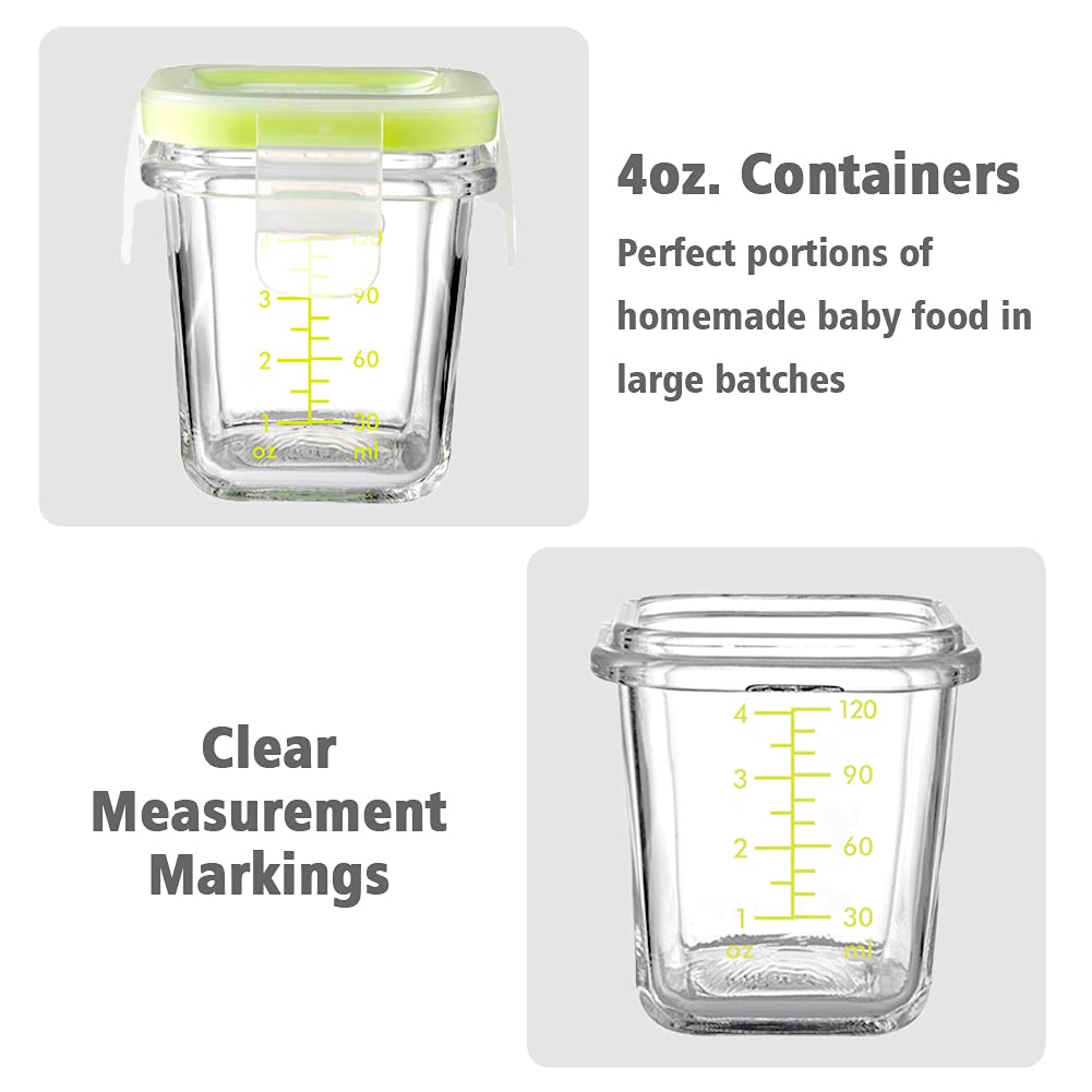 Matyz 4-Pack Glass Baby Food Jars With Lids Airtight Freezer Microwave Oven Safe (Mint Green, 4 OZ Each) - Small Solid Food Storage Containers Baby Stackable Baby Food Containers Glass