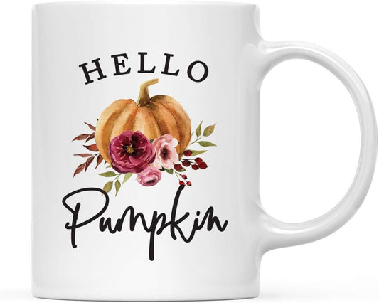 Andaz Press Fall Burgundy Marsala 11oz. Ceramic Coffee Tea Mug, Hello Pumpkin, 1-Pack, Pumpkin Floral Graphic, Birthday, Friend, Family, Coworker, Autumn Season, Festive Holiday Ideas