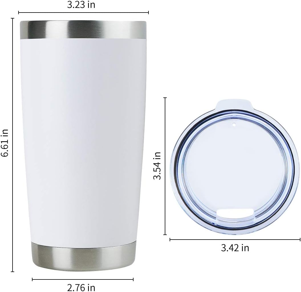 DOMICARE 20oz Stainless Steel Tumbler Bulk with Lid, Double Wall Vacuum Insulated Travel Mug, Powder Coated Coffee Cup, Powder White, 12 Pack