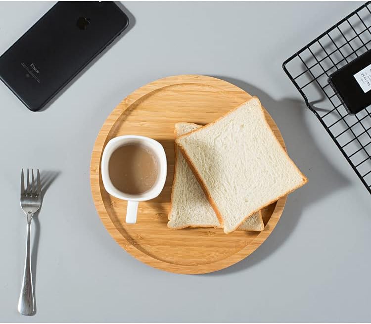 Round Bamboo Tray, Wood Serving Tray, Wooden Platter, Wood Charcuterie Board, Decorative Tray for Coffee Table, 9.8 inch