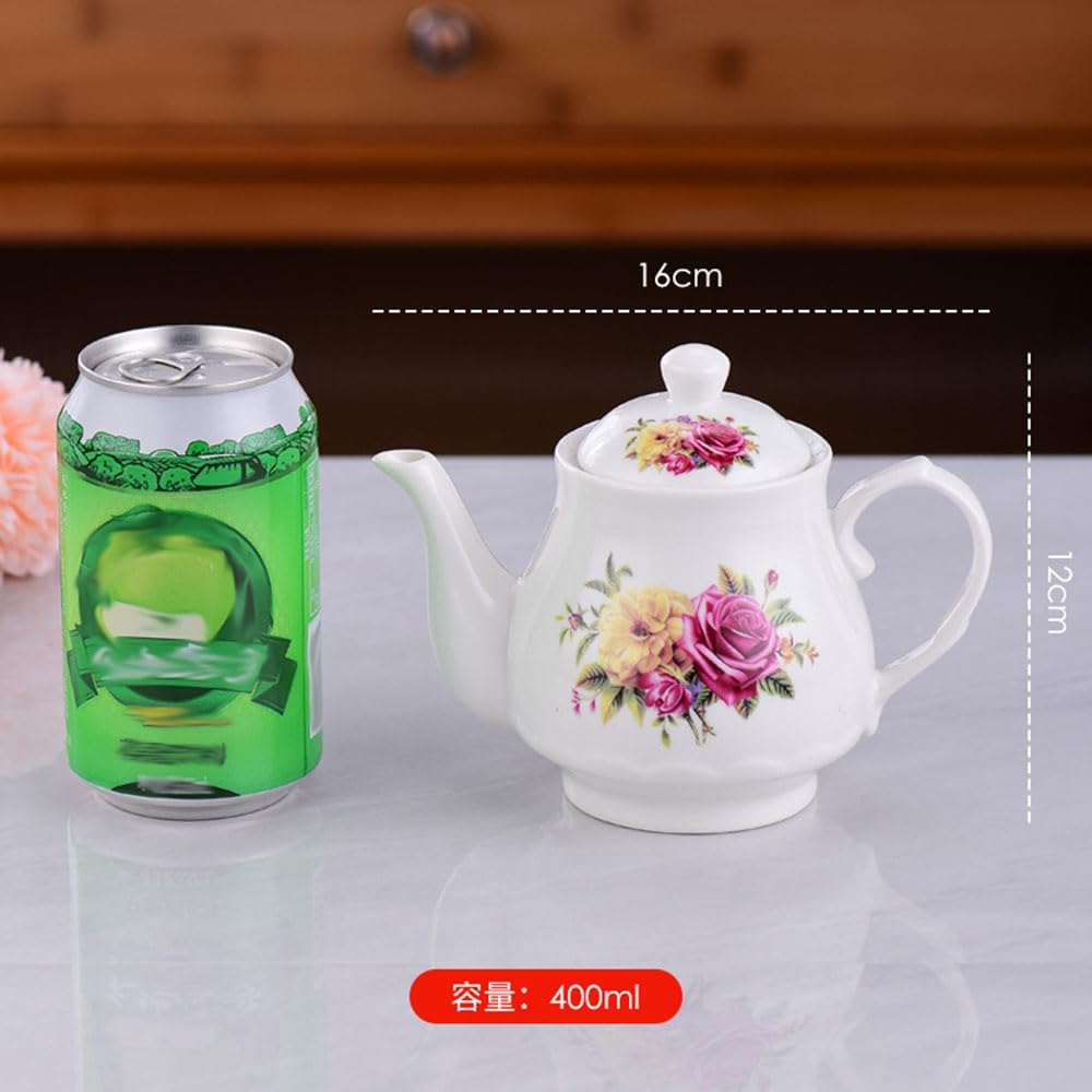 European Style Porcelain Teapot, Coffee Tea Water Pot Vintage Ceramic Kettle (14oz)