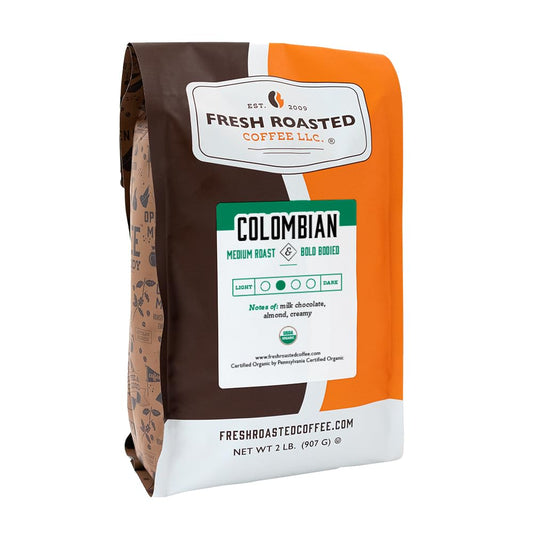 Fresh Roasted Coffee, Organic Colombian | USDA Organic, 100% Single Origin, Kosher | Medium Roast 2 lb (32 oz) Ground