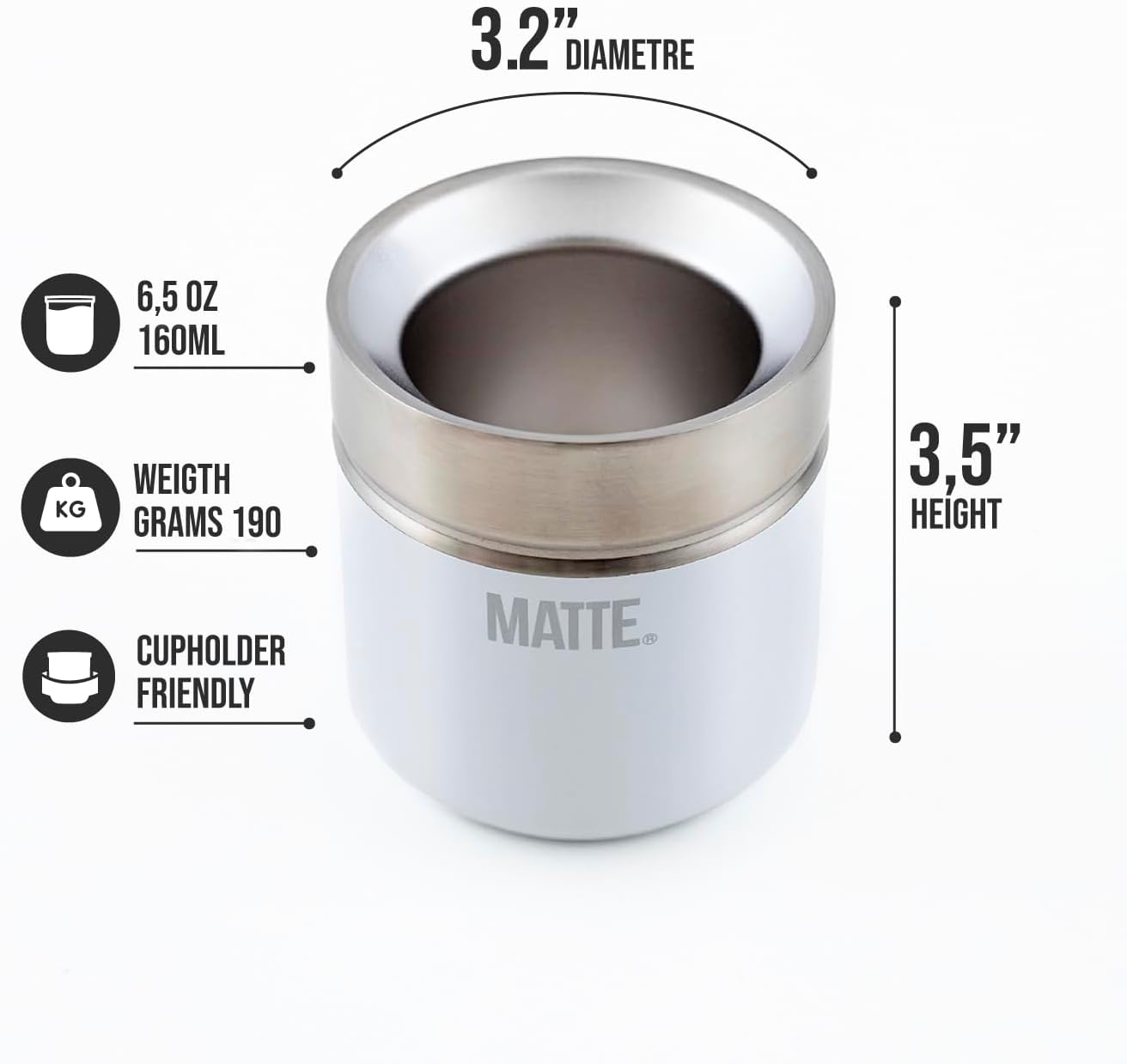Matte 6.5 oz Yerba Mate Gourd and Bombilla Set - Includes DS Pro Box - BPA Free Yerba Mate Set Kit with Mate Straw, Elegant Design, Non-Slip Base (White)