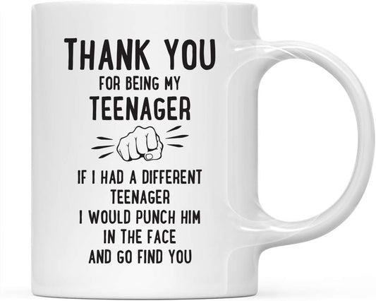 Andaz Press Funny Family 11oz. Coffee Mug Gift, Thank You for Being My Teenager, Punch in Face, 1-Pack, Christmas Birthday Drinking Cup Present Ideas