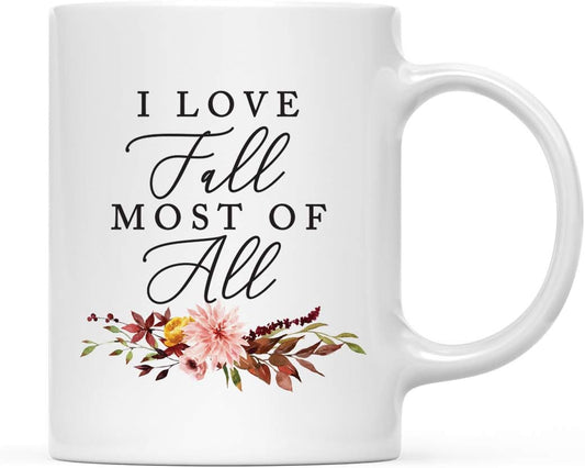 Andaz Press Fall Burgundy Marsala 11oz. Ceramic Coffee Tea Mug, I Love Fall Most Of All, 1-Pack, Floral Leaves Graphic, Friend, Family, Coworker, Autumn Season, Thanksgiving Ideas