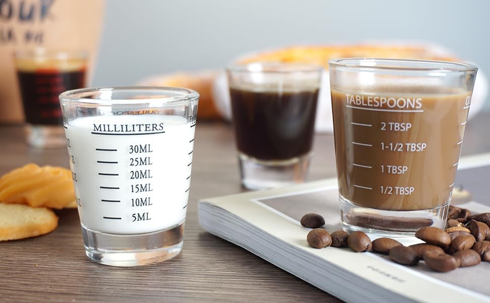 Shot Glasses Measuring cup Liquid Heavy Glass Wine Glass Espresso Shot Glass 26-Incremental Measurement 1 OZ 4 Features 45ML (2 pack-white 30ml)