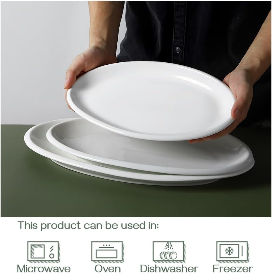 DOWAN Large Serving Platter, 16"/14"/12" Oval Platters Oven Safe, White Serving Plates for Wedding Decor, Ceramic Serving Dish for Entertaining Food, Set of 3