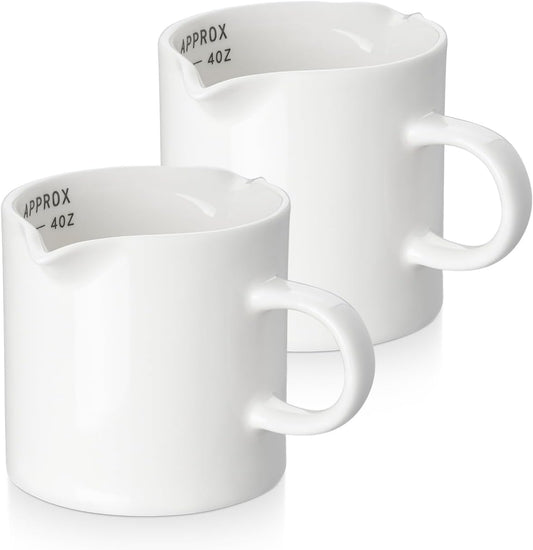 Espresso Cups, 5 OZ Ceramic Double Spouts Cups, Espresso Shot Cup with Handle and Measuring, Small Coffee Mugs Accessories for Espresso Machine Set Suitable for Milk Syrup