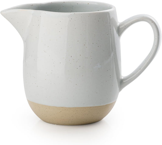famiware Milkyway 13oz Creamer with Handle, Ceramic Coffee/Milk/Sauce/Serving/Salad Pitcher Jug, Stoneware Maple/Syrup Dispenser, Milk Frother Cup, Microwave and Dishwasher Safe, Light Gray