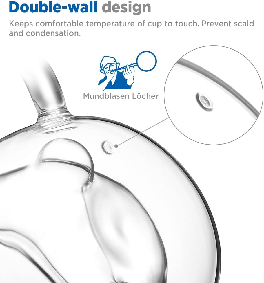 ecooe Cute Bear Mug Glass Coffee Cup 9.4oz Double Walled Glass Mug Cappuccino Latte Glass Cup with Handle Spoon, Milk Tea Bear Cup Birthday Christmas Valentine's Day Gifts for Women Kids Girls Friends