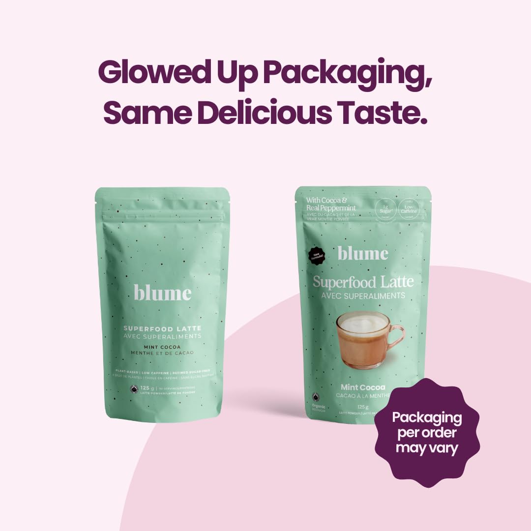 Blume Peppermint Cacao Blend - Superfoods latte with Brain Boosting Adaptogen Organic Cacao - Keto Friendly & Vegan Hot Chocolate - 30 Servings