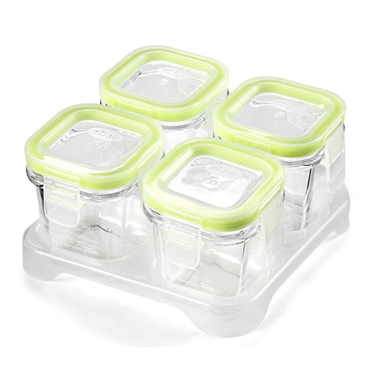 Matyz 4-Pack Glass Baby Food Jars With Lids Airtight Freezer Microwave Oven Safe (Mint Green, 4 OZ Each) - Small Solid Food Storage Containers Baby Stackable Baby Food Containers Glass