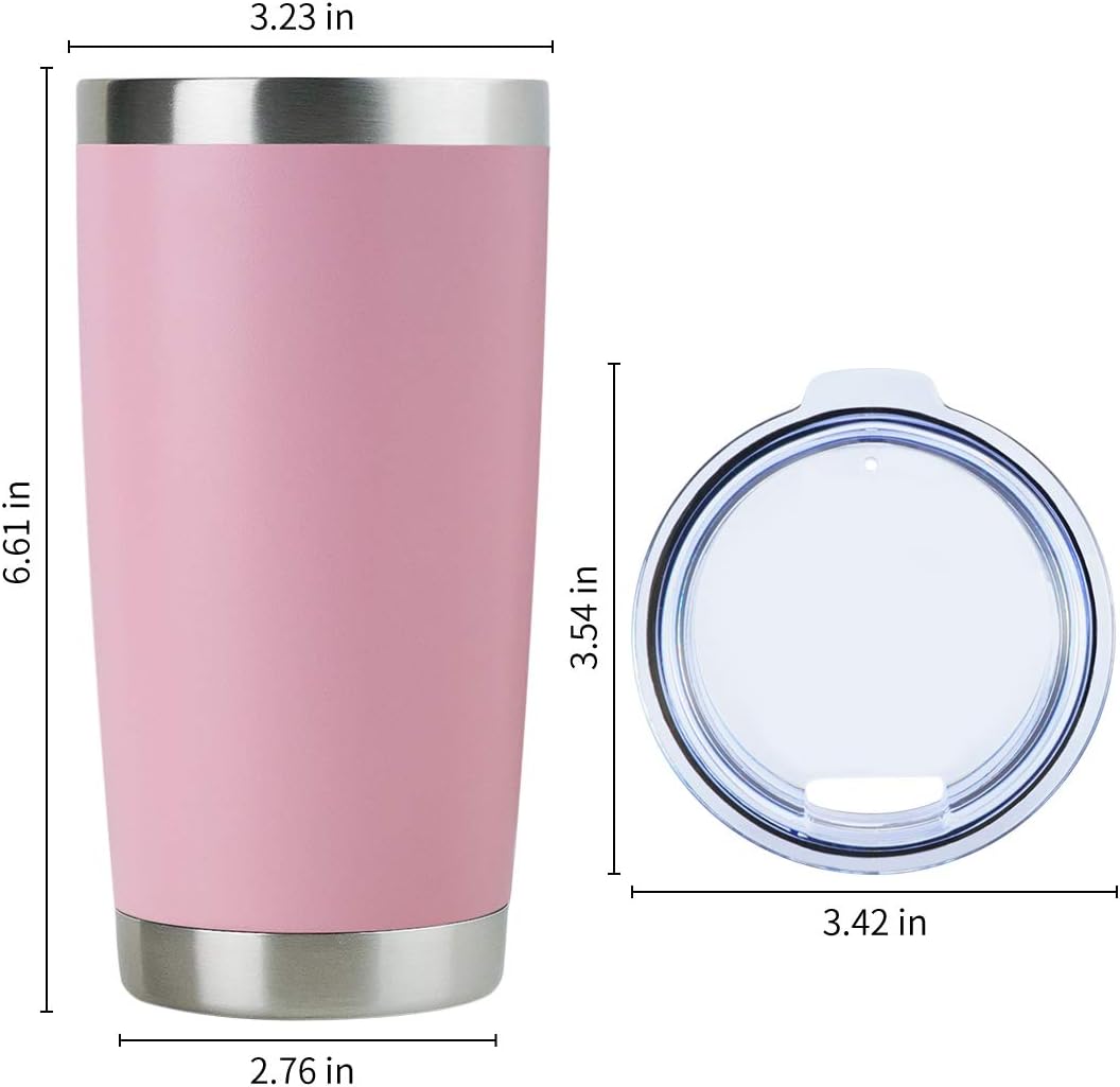 DOMICARE 20oz Stainless Steel Tumbler Bulk with Lid, Double Wall Vacuum Insulated Travel Mug, Powder Coated Coffee Cup,Pink, 12 Pack