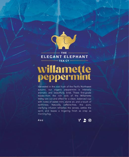 Willamette Peppermint Tea, Organic Loose Leaf Mint Herbal Tea – Soothing, Caffeine-Free – Refreshing Hot or Iced – 4 oz Resealable Bag (Makes 50 Cups) – The Elegant Elephant