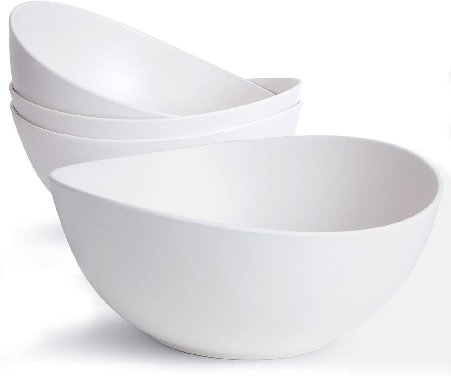 9.6'' Serving Bowls, 84oz Bamboo Fiber Salad Bowl Set of 4, Deep Serving Bowls Set, Large Oval Individual Bowls for Eating Salad/Pasta/Cereal/Pho, Ideal for Home & Restaurant (Matte White)