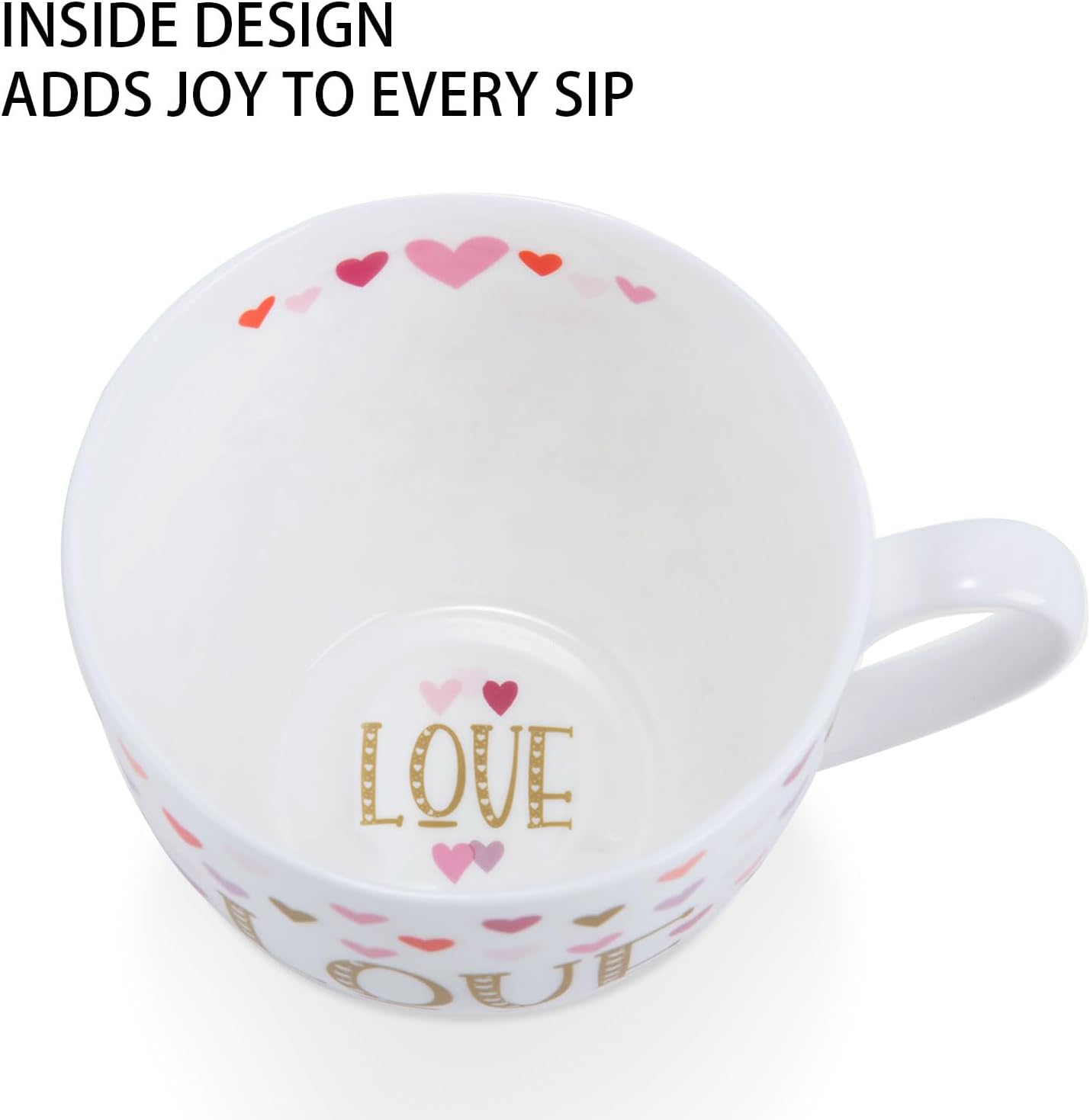 LOVE Mug with Hearts for Daily Coffee and Tea, Premium 20 oz Bone China Coffee Tea Hug Mug, Perfect Holiday, Valentine’s, and Birthday Gift for Loved Ones, Designed in England by Harvest Green Studio
