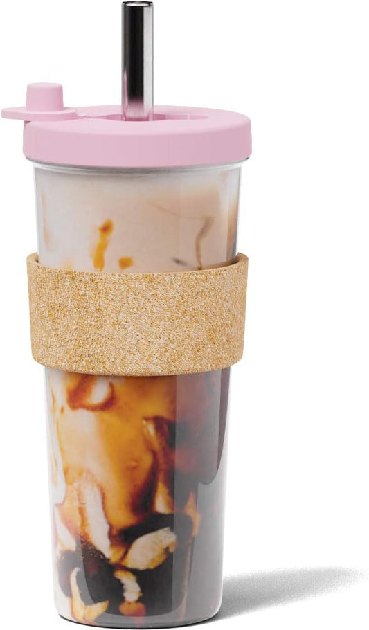 Dodoko Reusable Boba Cup with Straw - Iced Coffee & Smoothie Tumbler 24 oz - Bubble Pink
