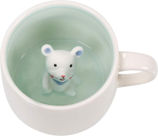 Mouse Ceramic Cup Hidden 3D Animal Inside Mug,12 oz Cute Cartoon Handmade Figurine Mugs,Christmas Birthday Surprise for Friends Family or Kids (Mouse)
