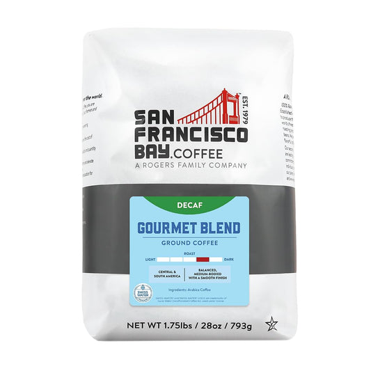 SF Bay Coffee DECAF Gourmet Blend 28 oz Bag, Ground Medium Roast, Swiss Water Process Decaffeinated