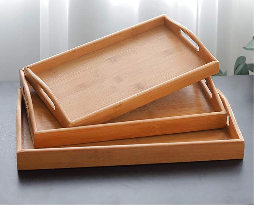 Bamboo Serving Tray with Handles, Tabletop Countertop Tea Coffee Breakfast Tray, Organizer Storage Container for Kitchen Bedroom Living Room Office Dining Room Bar, 12.4 x 7.2 x 1.1 Inch