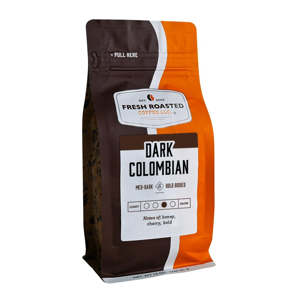 Fresh Roasted Coffee,100% Dark Colombian, 12 oz, Med-Dark Roast, Whole Bean, Kosher