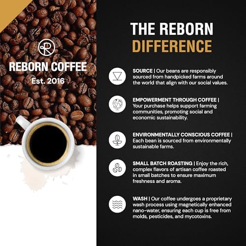 Reborn Coffee Specialty Whole Bean Decaf Coffee, Medium Roast, 12 Ounce, Colombia Condor Tolima, Flavor Notes of Berry, Caramel, Peach, and Cinnamon