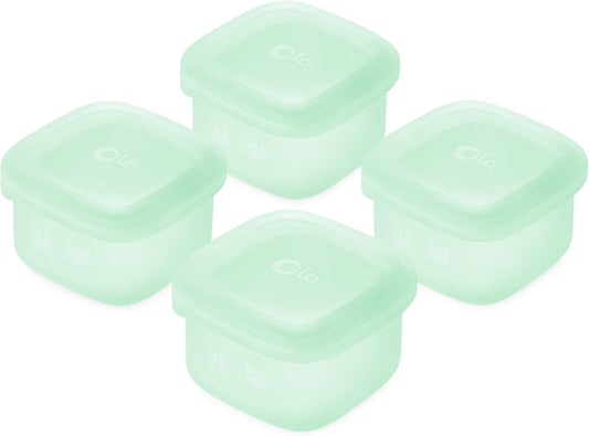 Olababy Clear Sense Silicone Storage Containers 4pk for Baby Food, Snacks, Formula, Puree, Sauce & More | Micro Plastic & BPA-Free | Daycare Essentials for Toddlers and Kids (Mint, 2 oz / 60 ml)