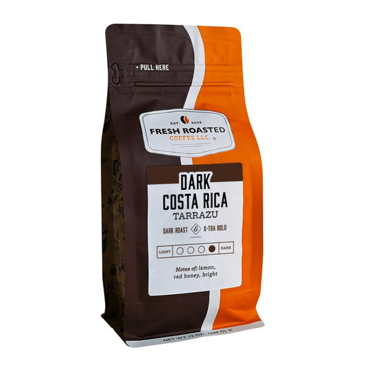 Fresh Roasted Coffee, Dark Costa Rican Tarrazu, 12 oz, Dark Roast, Kosher, Ground