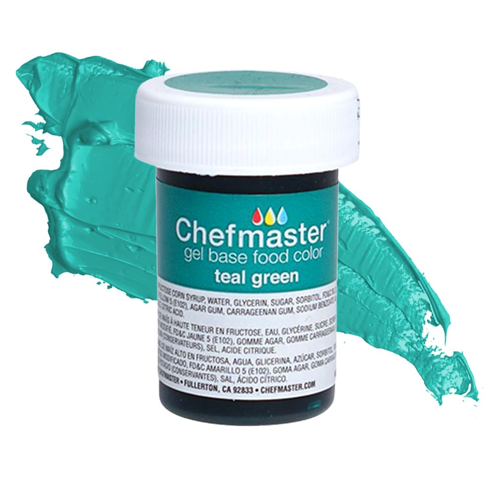 Chefmaster Teal Green Gel Food Coloring | Vibrant Color | Professional-Grade Dye for Icing, Frosting, Fondant | Baking & Decorating | Fade-Resistant | Easy-to-Use | Made in USA | 1 oz