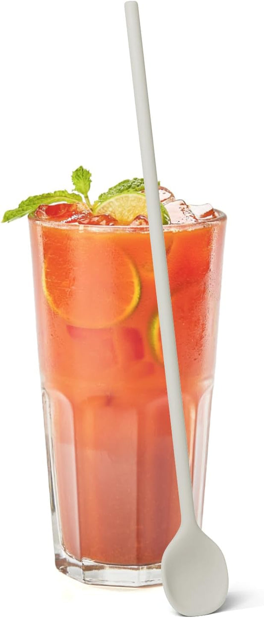 carrotez 9.9" Silicone coffee stirrer, Long Coffee Spoon, Reusable Iced Tea Spoon, Multipurpose Beverage Stirring Spoon - Ivory