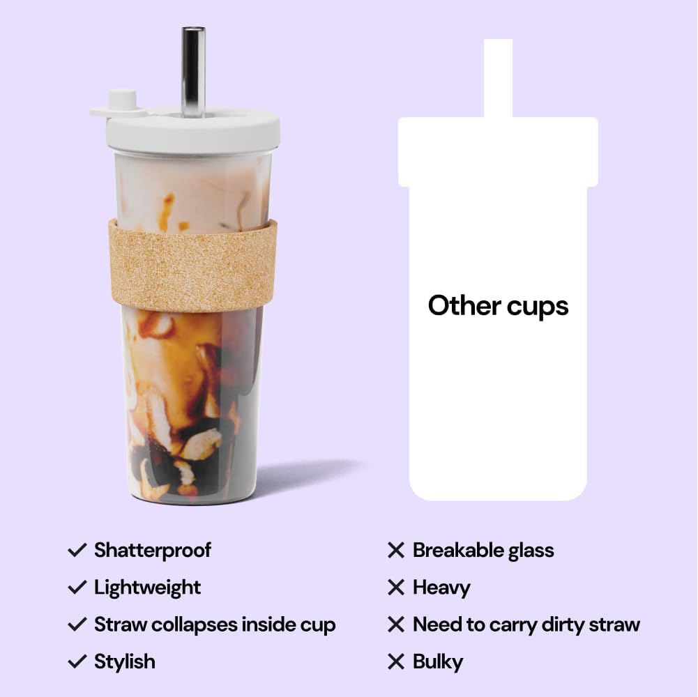 Dodoko Hot Pink Reusable Boba Tea Cup with Straw, 24 oz - Insulated BPA Free Shatterproof Tumbler for Iced Coffee, Smoothies, Cold Drinks - Dishwasher Safe, Includes Straw Cleaner