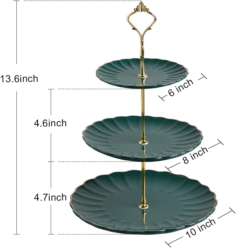 Sweejar 3 Tier Ceramic Cake Stand Wedding, Dessert Cupcake Stand for Tea Party Serving Platter (Turquoise)