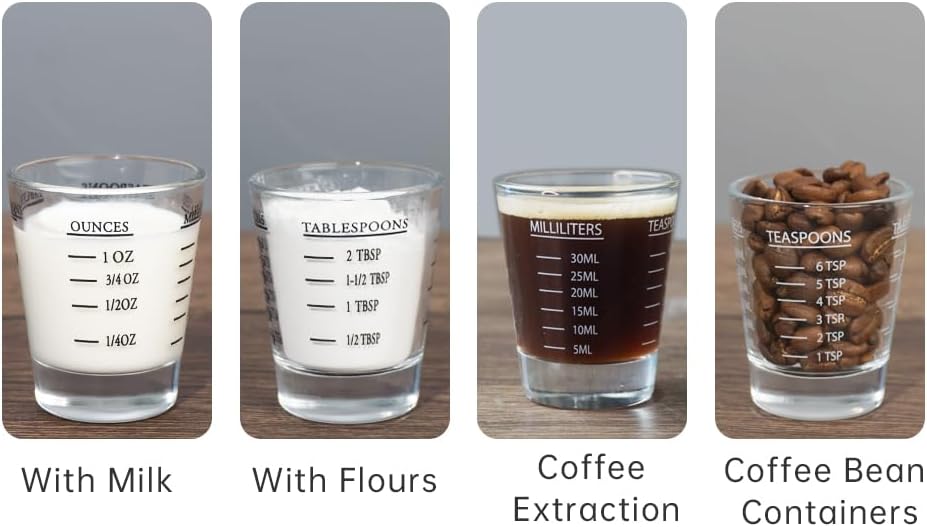 Shot Glasses Measuring cup Liquid Heavy Glass Wine Glass Espresso Shot Glass 26-Incremental Measurement 1 OZ 4 Features 45ML (2 pack-white 30ml)