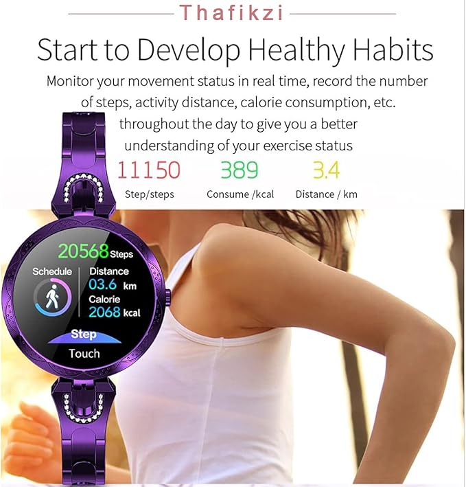 Smartwatch for Women Compatible for Android/iOS Phones. Health and Fitness Tracker with Heart Rate Blood Pressure Bluetooth Remote Photography Female Menstrual Cycle (Gold)