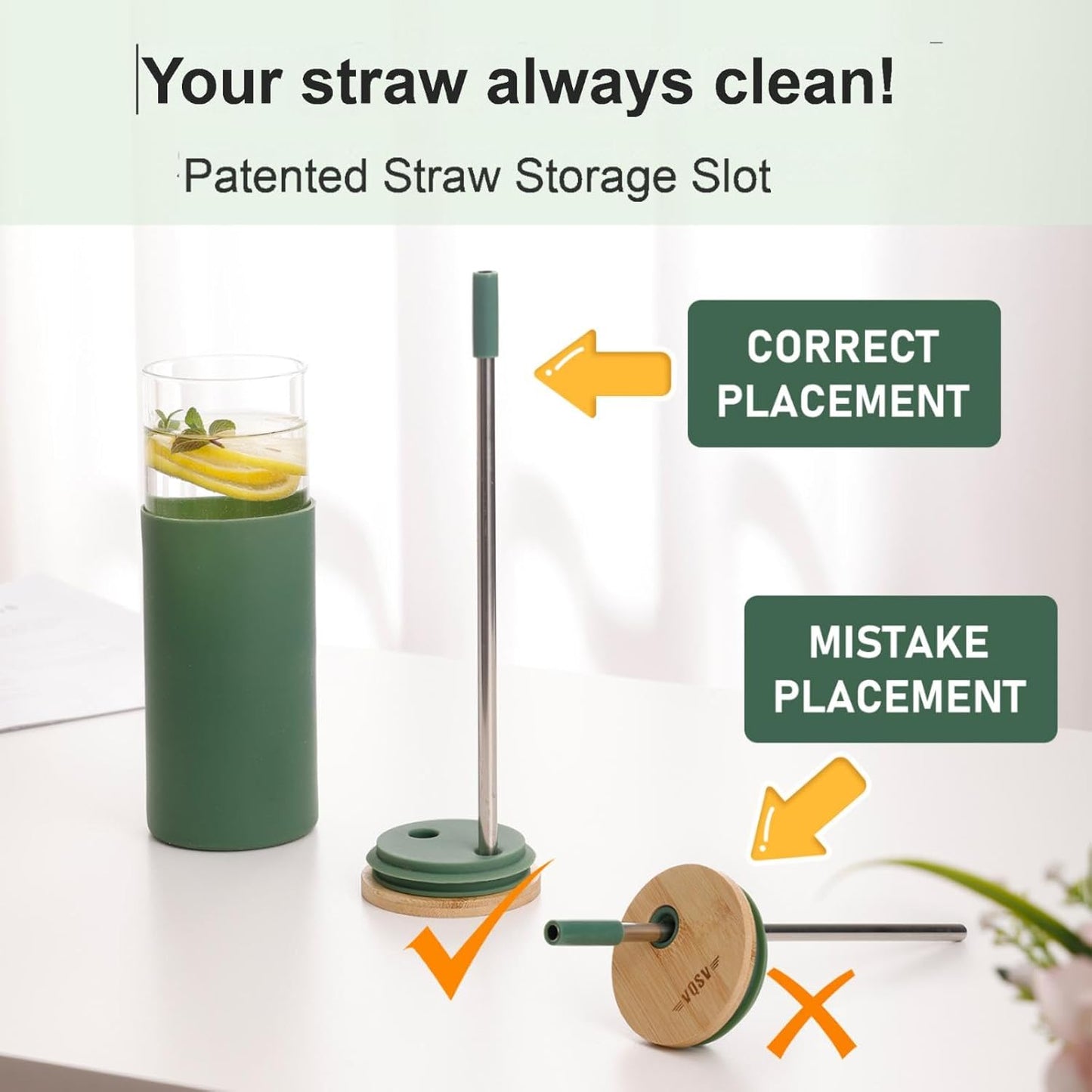 Glass Tumbler w/Lids & Straw: 24 oz Reusable Glass Cup w/Bamboo Lid, Stainless Steel Straws, BPA-Free, Leak-Proof, Dishwasher Safe for Coffee/Smoothies/Hot Beverage, Travel/Office/Home Use, 1-Pk