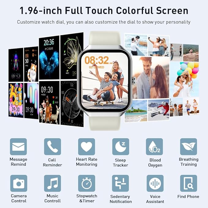 Smart Watch(Answer/Make Call), 1.96" HD Smartwatch for Men Women, 2025 Fitness Watch with 110+ Sport Modes/Heart Rate/Sleep Monitor/Pedometer, IP68 Waterproof Fitness Activity Tracker for Android iOS