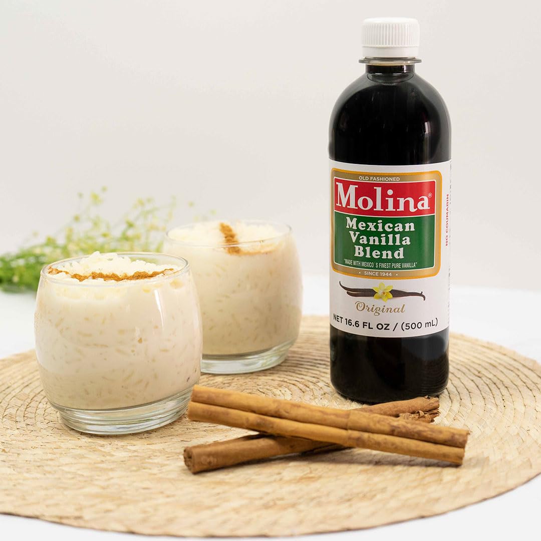 Vanilla Molina - Mexican Vanilla Blend with Pure Vanilla Extract - 2 Pack (16.6 Fl Oz Bottles) - 33.86 Fl Oz Total, Natural Flavoring for Baking, Drinks and Desserts