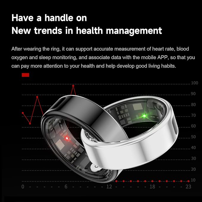 Smart Ring, Fitness Tracker Ring, Cordless Sports Health Tracker with APP, Support BT, IP68 Activity Tracker for Men Women Birthday Gift (#12)