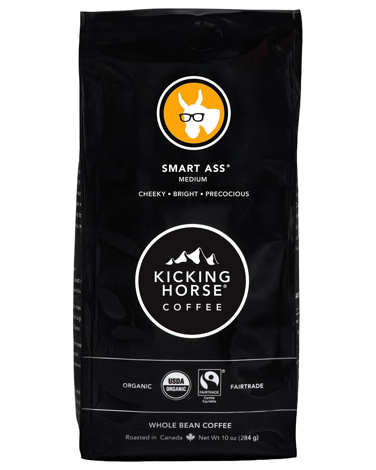 Kicking Horse Coffee Kick Ass Dark Roast Ground (10 Oz) and Smart Ass Medium Roast Whole Bean (10 oz) Bundle