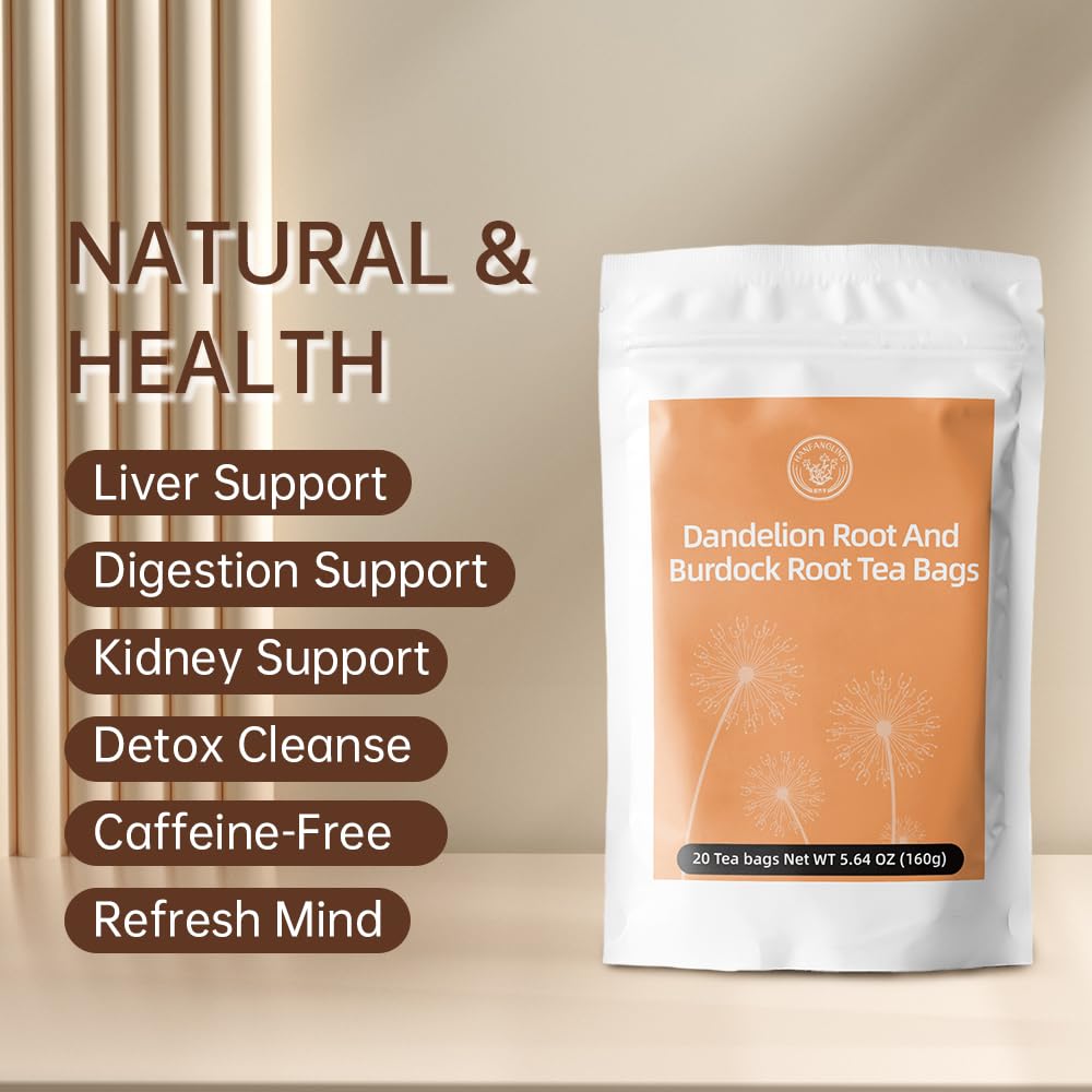HANFANGLING Roasted Dandelion Burdock Root Herbal Tea-Detoxifying,Supports Gentle Liver/Kidney/Intestinal Caffeine-Free Coffee Alternative Detoxification,20 Count,(5.64oz 160g)