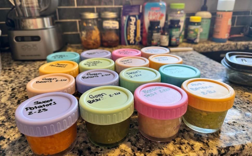 WILLDAN Glass Baby Food Storage Jars w/Lids (4 oz, 6 Pack Set) Snack, Puree, Reusable Small Containers, Breast Milk, Fridge or Freezer, Microwave & Dishwasher Safe, Essential Must Have for Infants