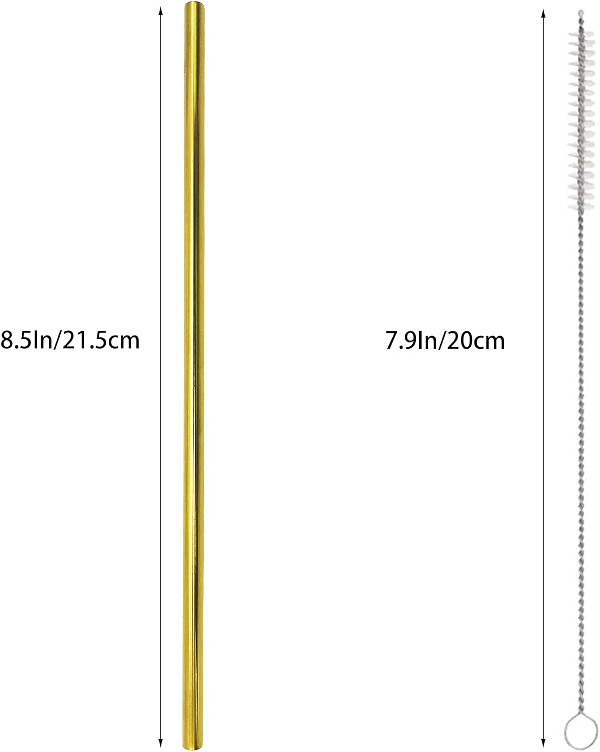 10 Pcs Stainless Steel Straws, Reusable Drinking Straws, Straight Metal Straw Sets with 2 Pcs Cleaning Brushes (8.5 Inch, Gold)