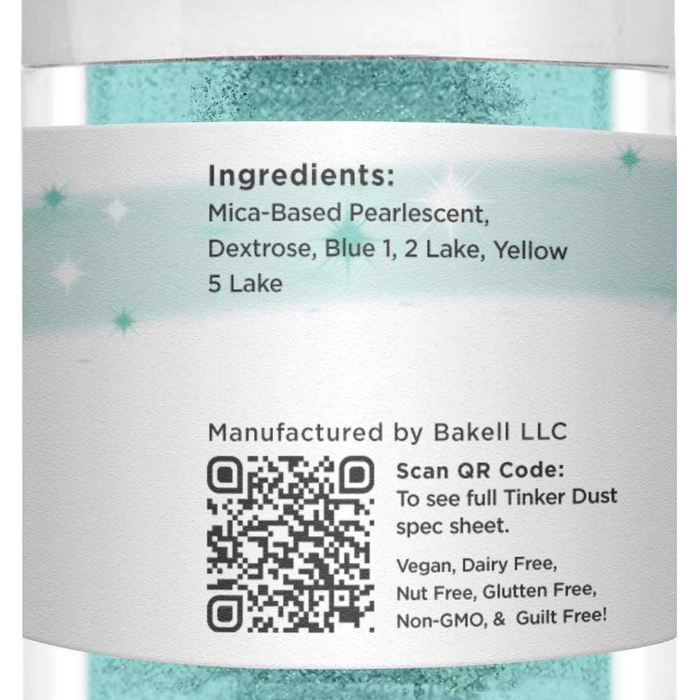 BAKELL Turquoise Edible Glitter, 25 Grams | TINKER DUST Edible Glitter | KOSHER Certified | 100% Edible Glitter | Cakes, Cupcakes, Cake Pops, Drinks, Dessert Vegan Glitter & Dusts (25g, Turquoise)