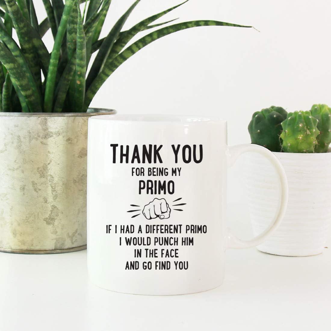 Andaz Press Funny Family 11oz. Coffee Mug Gift, Thank You for Being My Primo, Punch in Face, 1-Pack, Christmas Birthday Drinking Cup Present Ideas
