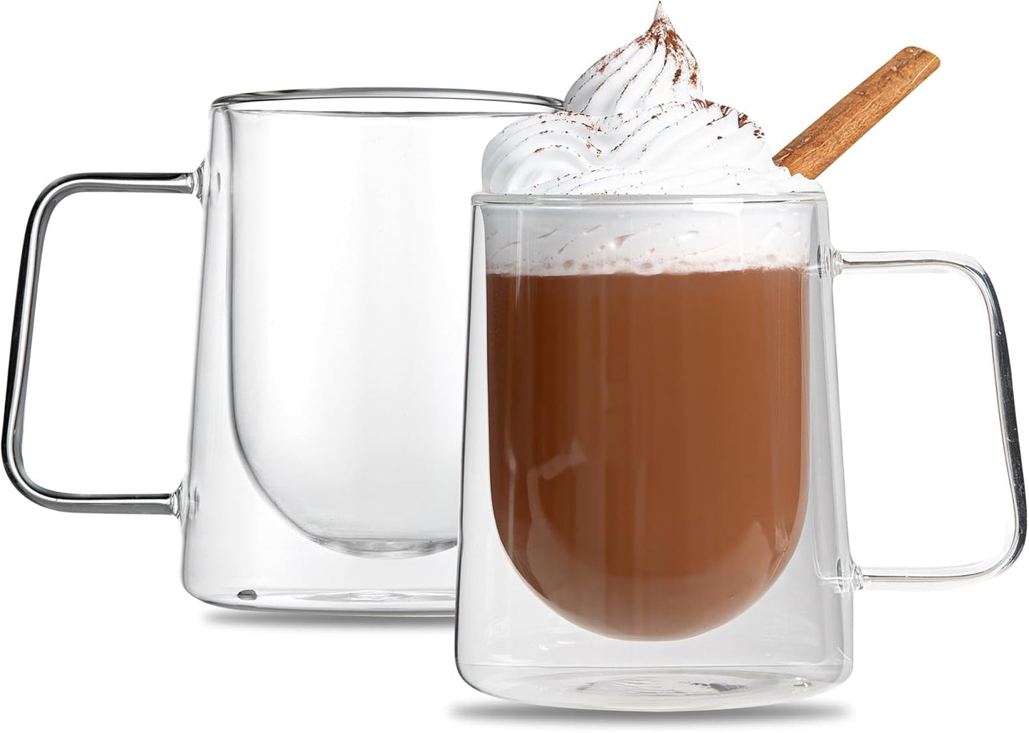 Restaurantware-Forma Professional 10.2 Ounce Double Wall Coffee Mugs, 12 Insulated Coffee Mugs With Handle - Dishwashable, Reusable, Clear Glass Beverage Cups, Freezable, For Hot Or Cold Beverages