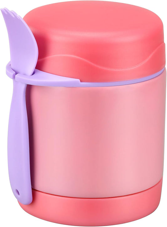 10oz Soup Thermo for Hot Food Kids,Lunch Thermo Kids Food Jar with Spoon Hot Insulated Food Containers,Leak Proof Stainless Steel Wide Mouth Lunch Food Thermo Jar for School(Pink)