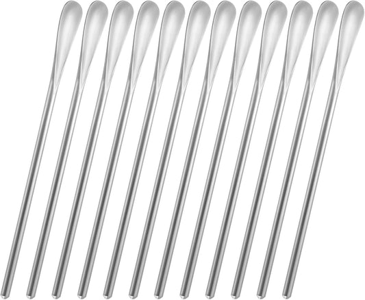 12-Pack 6.2" / 15.8cm Stainless Steel Long Handle Stirring & Mixing Spoon – Reusable Bar Tool for Coffee, Tea, Iced Drinks & Cocktails