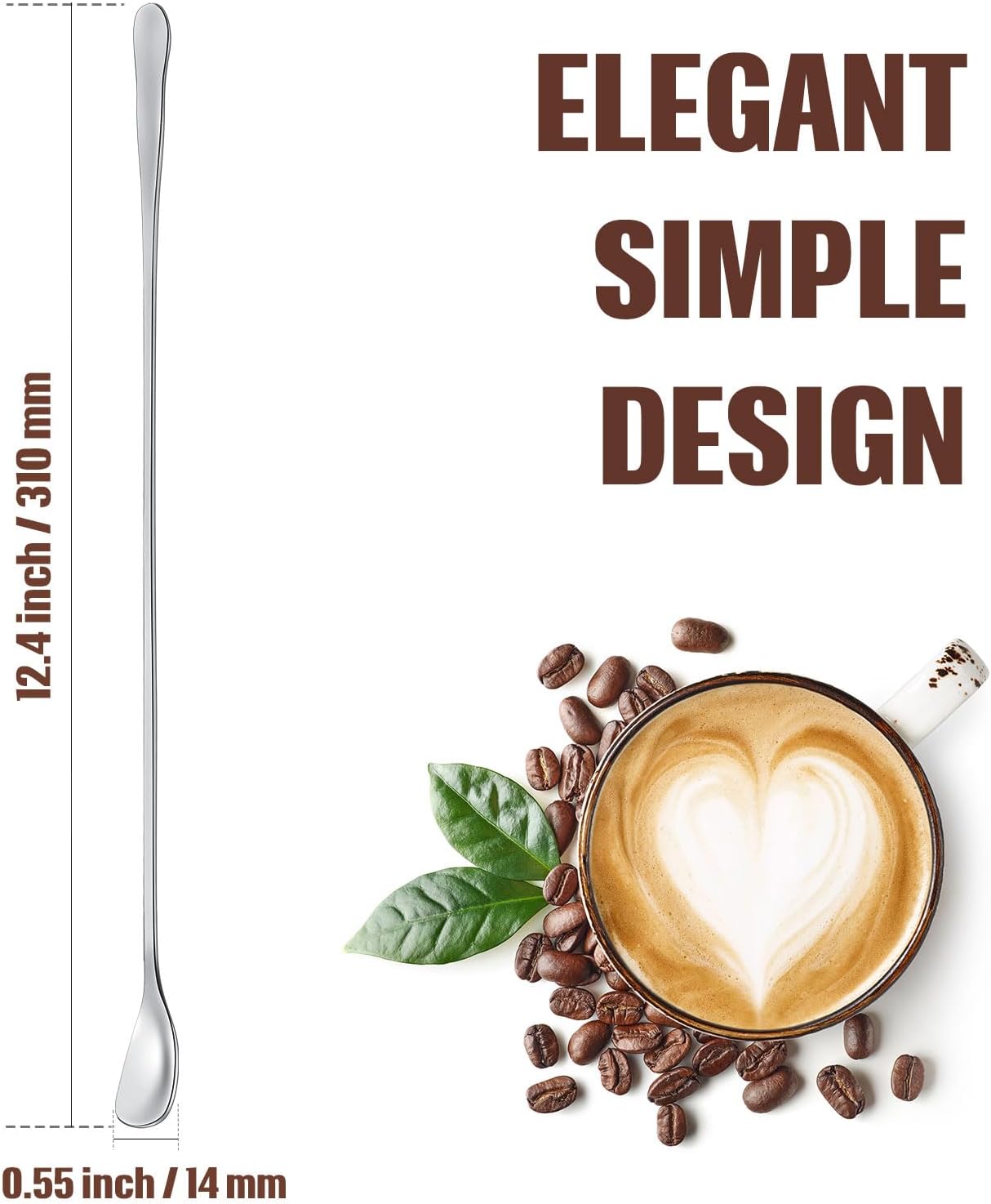 Patelai 8 Pieces Stainless Steel Coffee Stirring Spoons 7.8 Inch Reusable Coffee Stirrers Long Handle Bar Cocktail Salt Spoons Tiny Swizzle Sticks for Bar Cocktails
