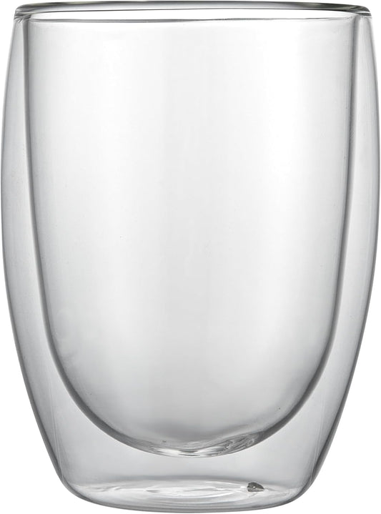 Restaurantware-Forma Professional 11.8 Ounce Double Wall Coffee Cups, 12 Insulated Latte Glasses - Dishwashable, Reusable, Clear Glass Beverage Cups, Freezable, For Hot Or Cold Beverages