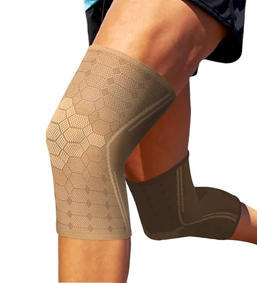 Sparthos Knee Compression Sleeves by (Pair) – Support for Sports, Running, Joint, Knee Pain Relief – Knee Brace for Men and Women – Elder ACL PCL Bursitis Meniscus Tear Patella Runner Knee (Beige-XL)